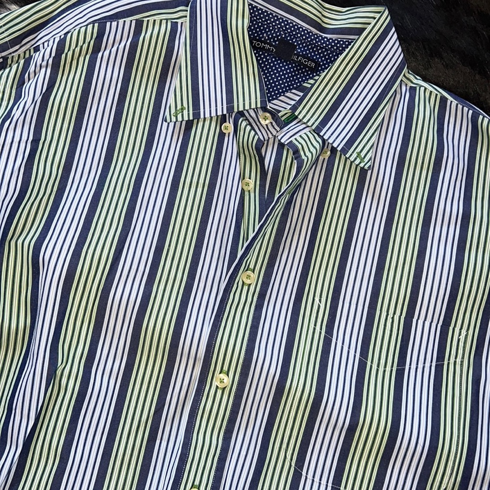 Blues & Greens. Mens Tommy Hilfiger blue/ green striped button down shirt